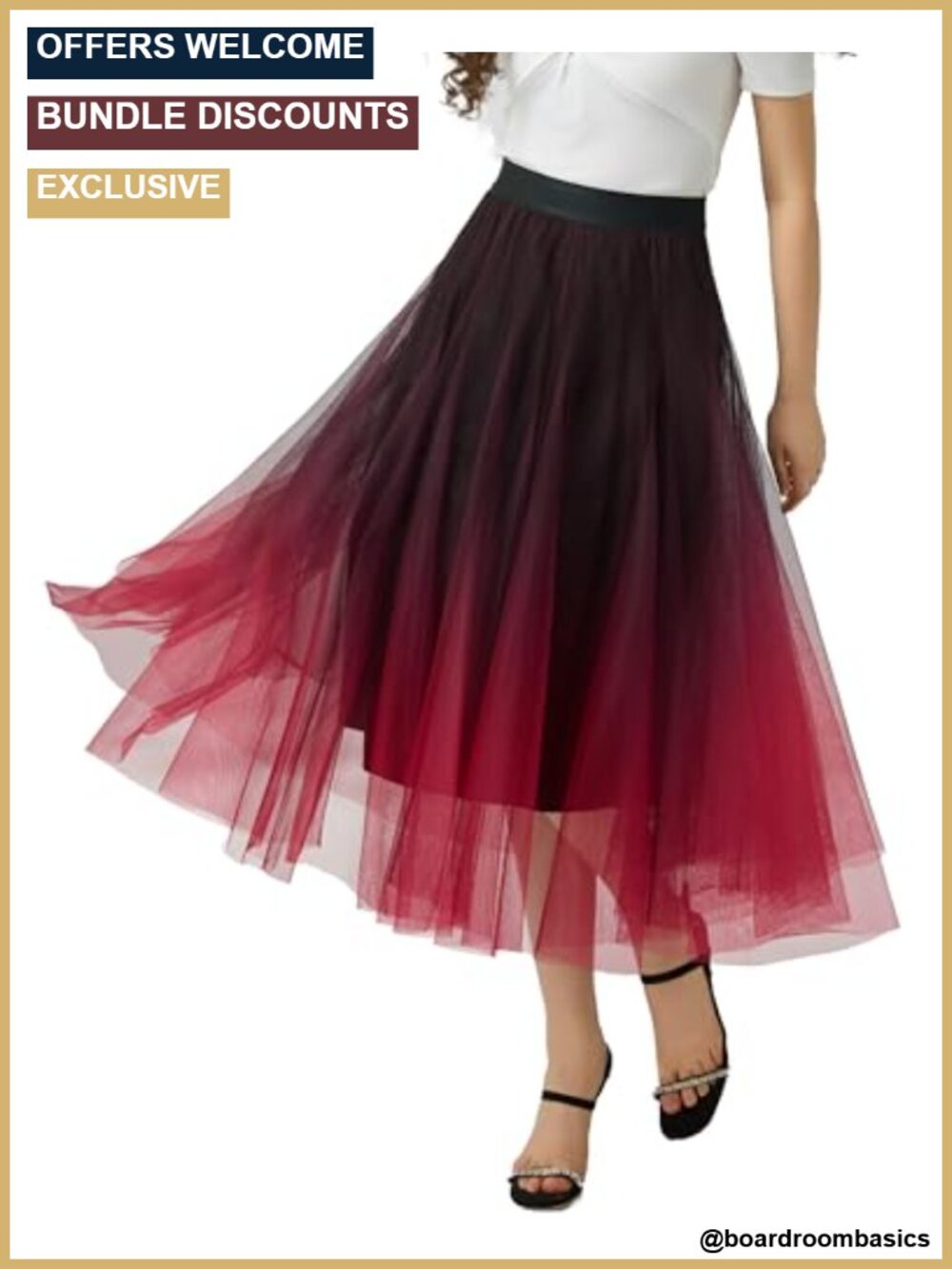 Tulle Midi Skirt High Waist Pleated A-Line Flowy Party Tutu